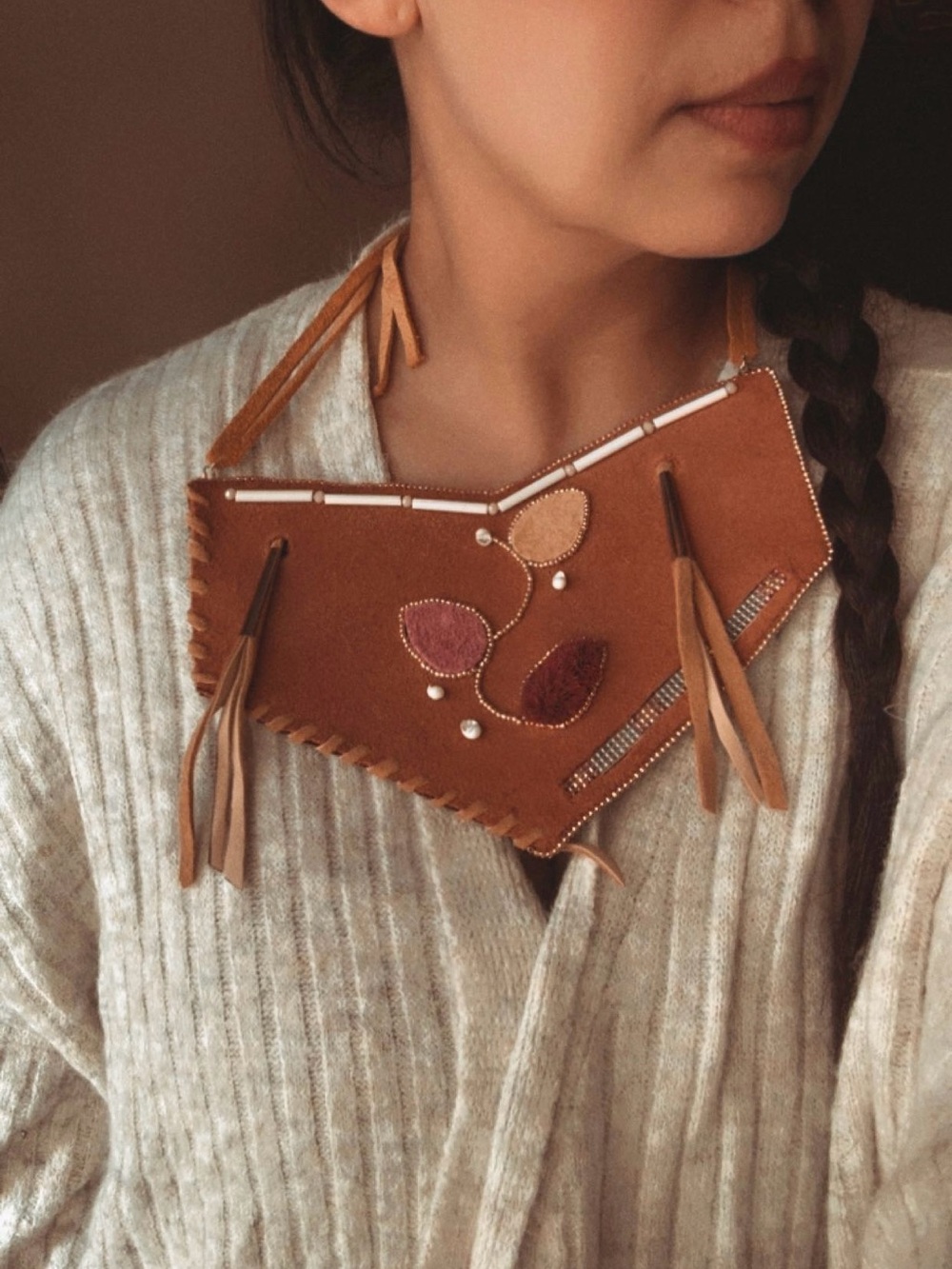 Handcrafted Suede Fringe Neck Pouch - Brown